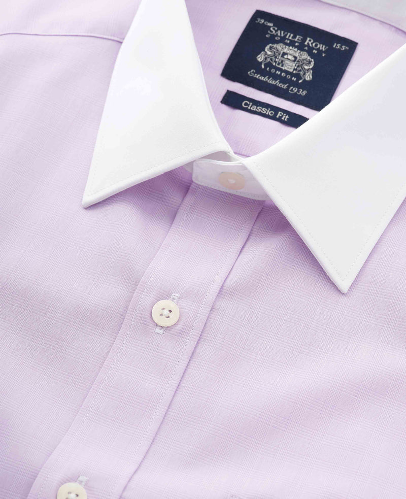 lilac cotton fine check classic fit winchester formal shirt double cuff 1422liw Detail