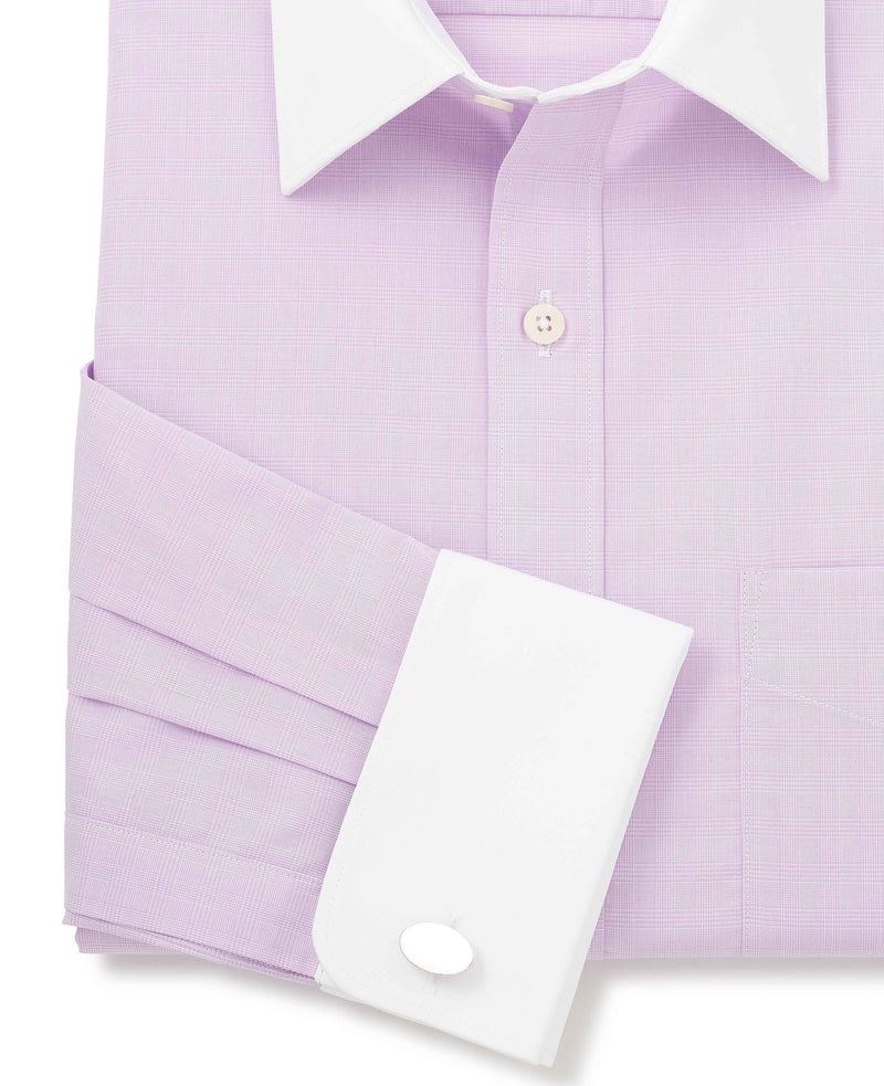 lilac cotton fine check classic fit winchester formal shirt double cuff 1422liw No Tie detail