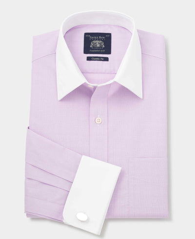 lilac cotton fine check classic fit winchester formal shirt double cuff 1422liw No Tie grey