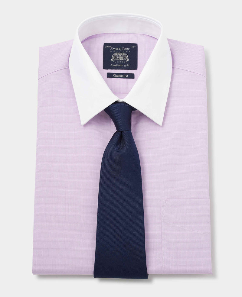 lilac cotton fine check classic fit winchester formal shirt double cuff 1422liw Tie grey