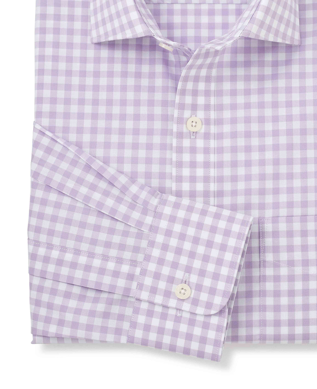 Men's Lilac Cotton Check Classic Fit Formal Shirt With Single Cuffs sleeve detail