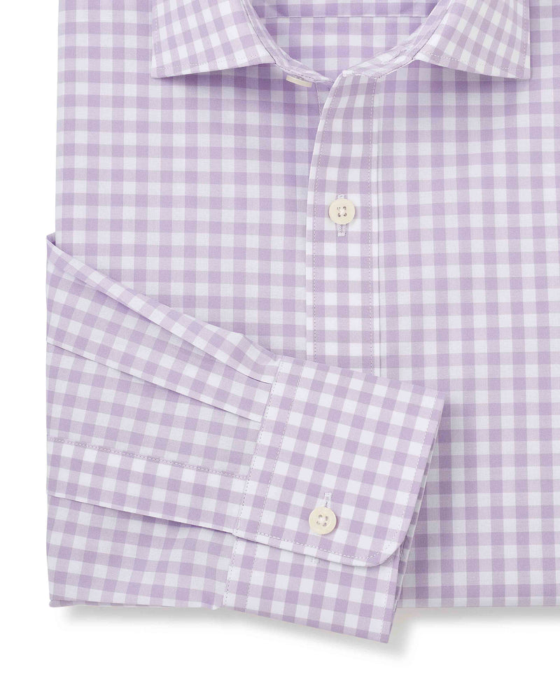 Men's Lilac Cotton Check Slim Fit Formal Shirt With Single Cuffs sleeve detail