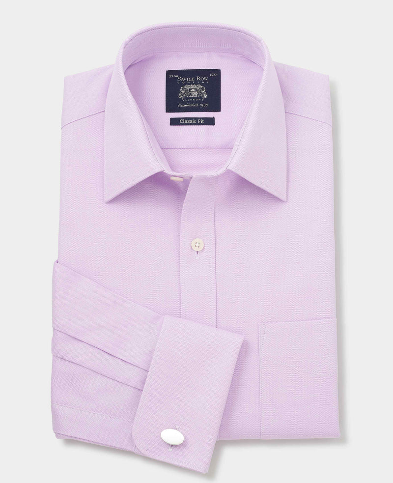 lilac cotton herringbone classic fit formal shirt double cuff 1503lil No Tie grey