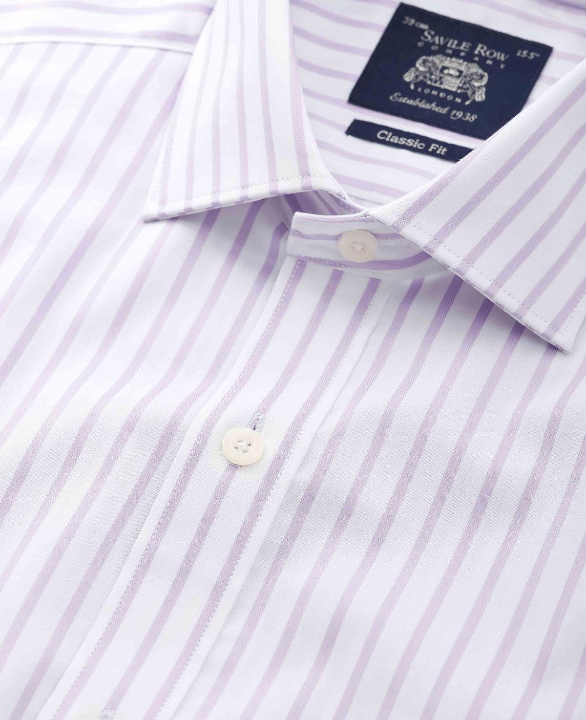 Men's Lilac Cotton Stripe Classic Fit Formal Shirt With Single Cuffs collar detail