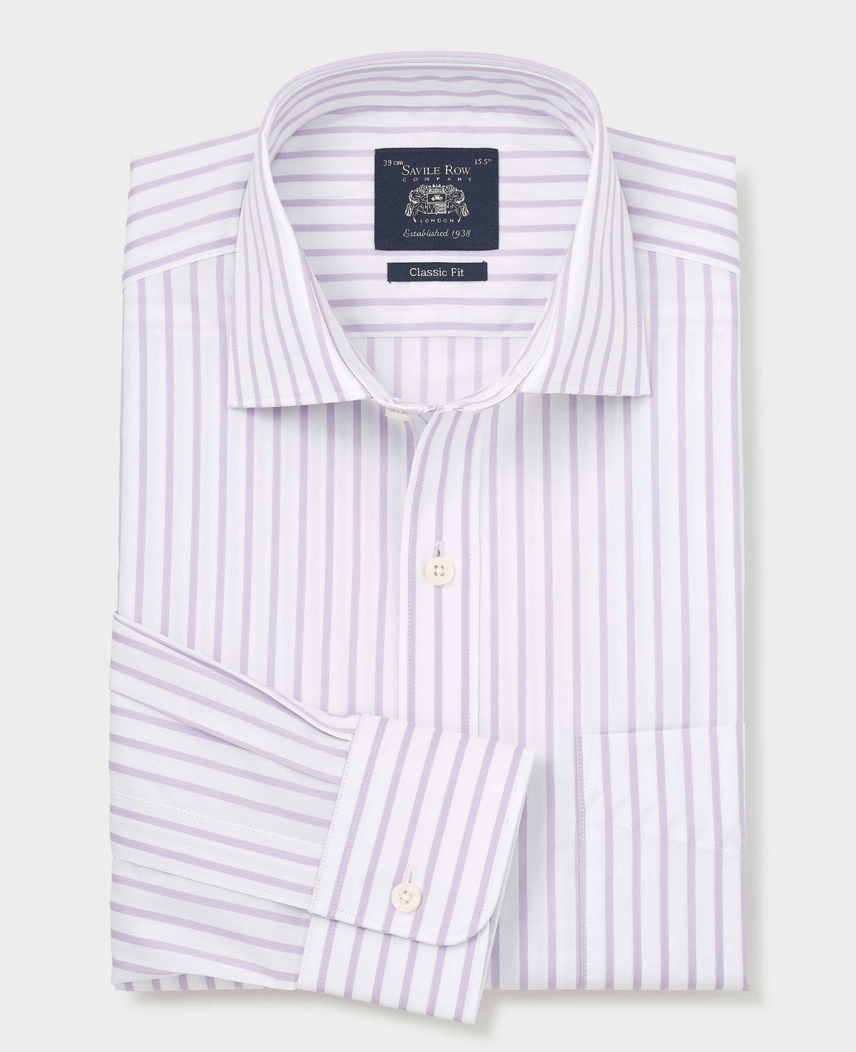 Men's Lilac Cotton Stripe Classic Fit Formal Shirt With Single Cuffs folded