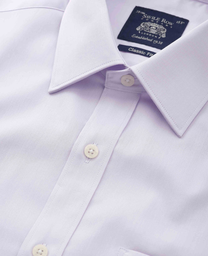 Men's Lilac Cotton Twill Classic Fit Formal Shirt collar detail