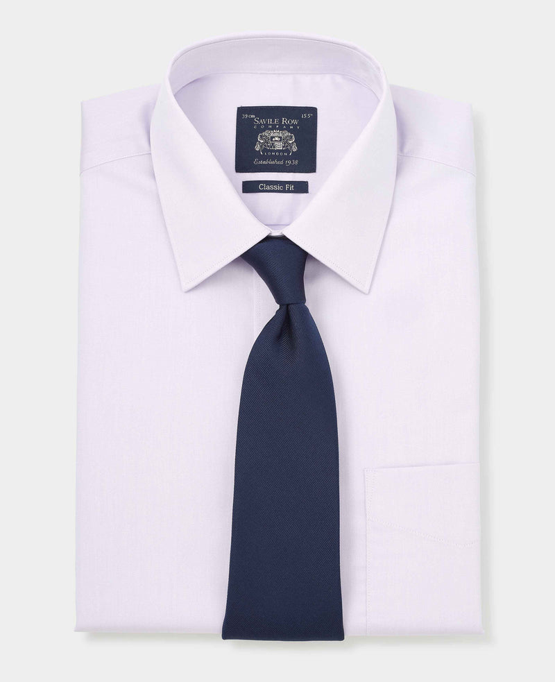 Men's Lilac Cotton Twill Classic Fit Formal Shirt folded with tie