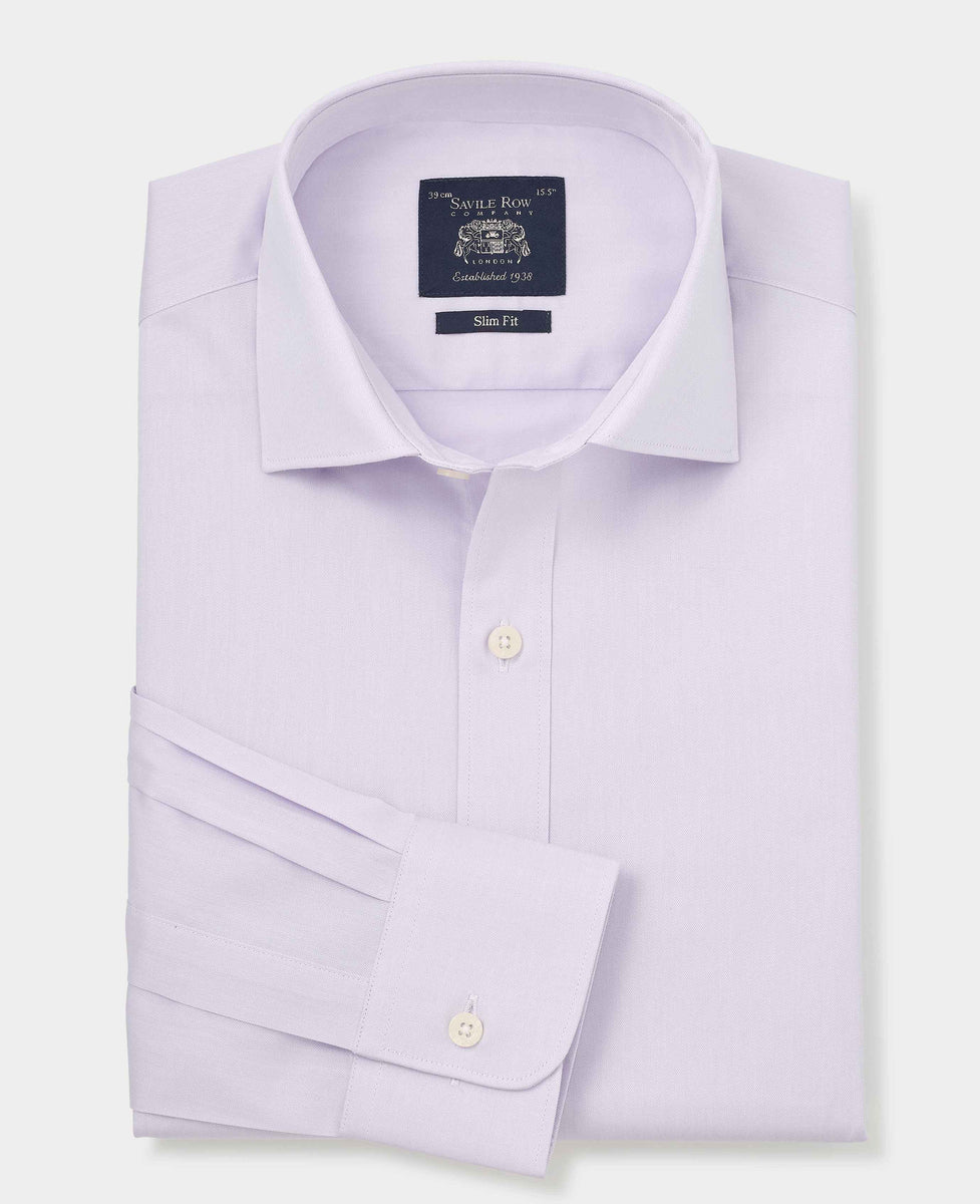 Men's Lilac Cotton Twill Slim Fit Formal Shirt With Single Cuffs ...