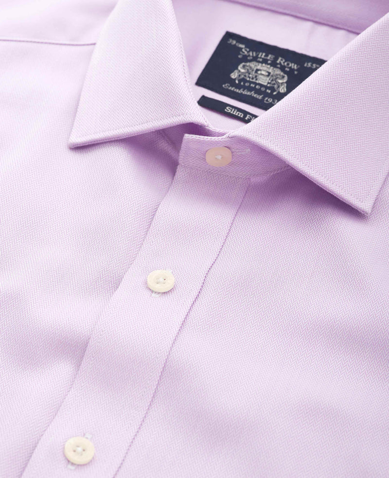 Lilac Herringbone Cotton Slim Fit Formal Shirt - Double Cuff