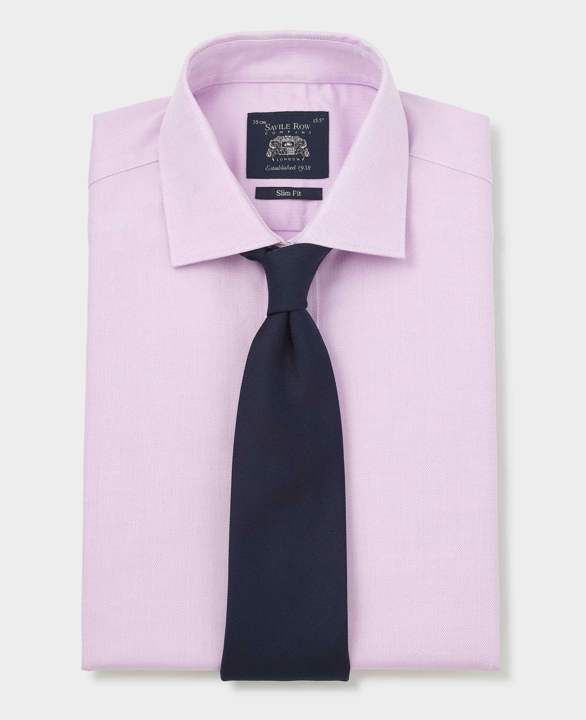 Men's Lilac Herringbone Cotton Slim Fit Formal Shirt With Double Cuffs folded with tie