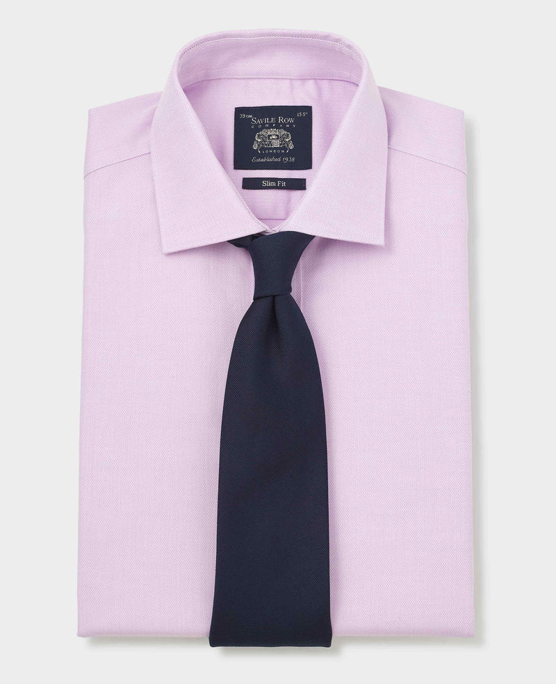 Lilac Herringbone Cotton Slim Fit Formal Shirt - Double Cuff