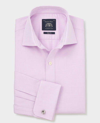 Lilac Herringbone Cotton Slim Fit Formal Shirt - Double Cuff