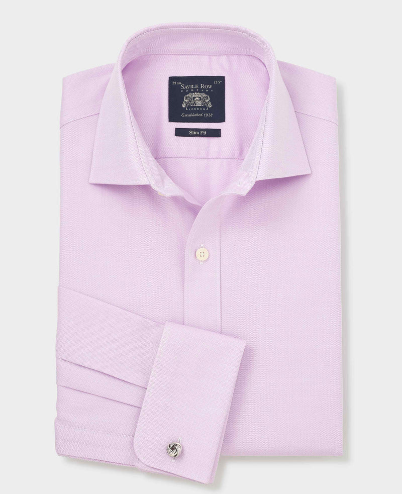 Lilac Herringbone Cotton Slim Fit Formal Shirt - Double Cuff