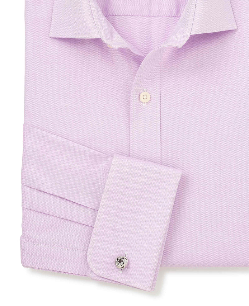 Lilac Herringbone Cotton Slim Fit Formal Shirt - Double Cuff