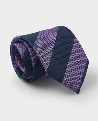 Men's Textured Silk Tie in Lilac Navy Stripe