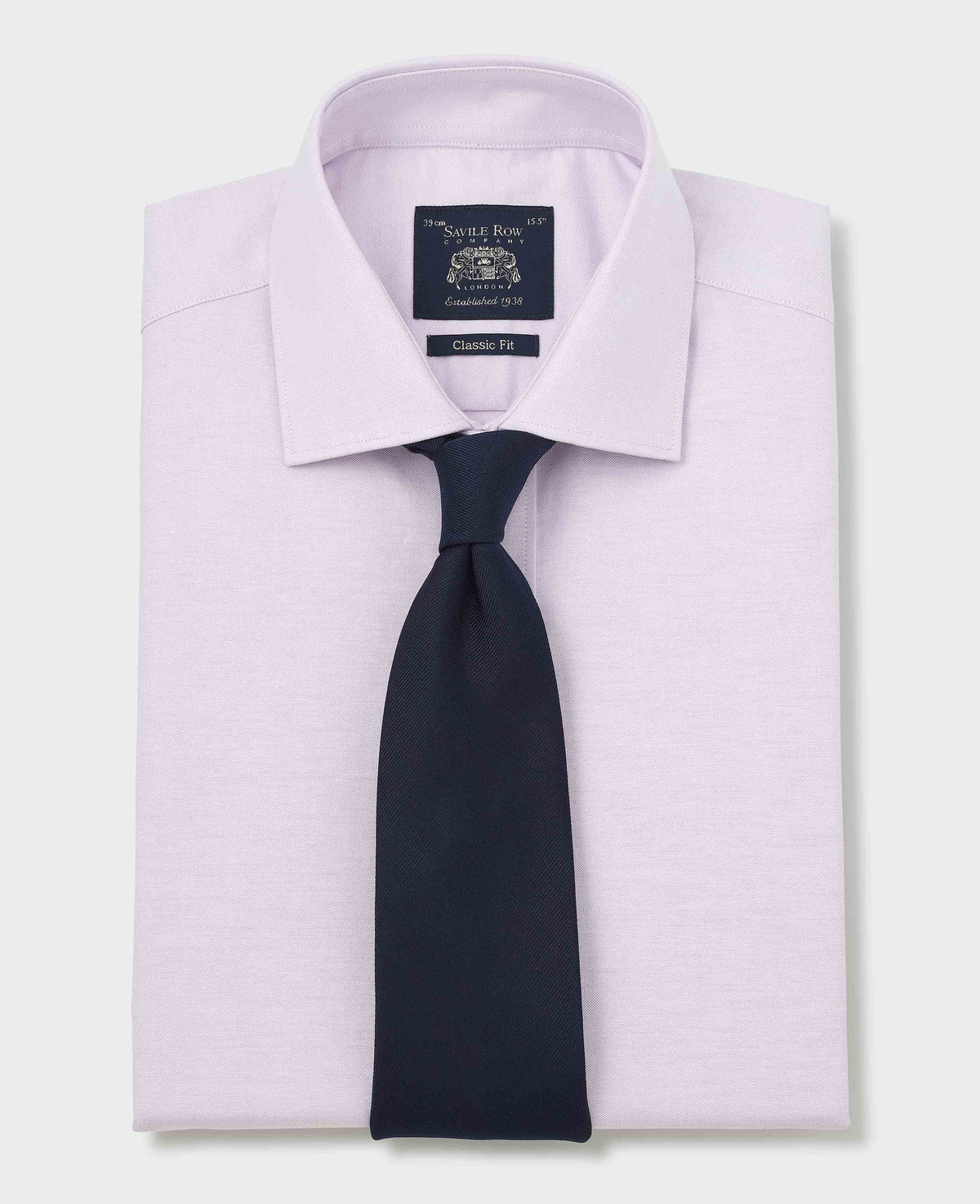 Men's Lilac Pinpoint Cotton Classic Fit Formal Shirt With Single Cuffs folded with tie