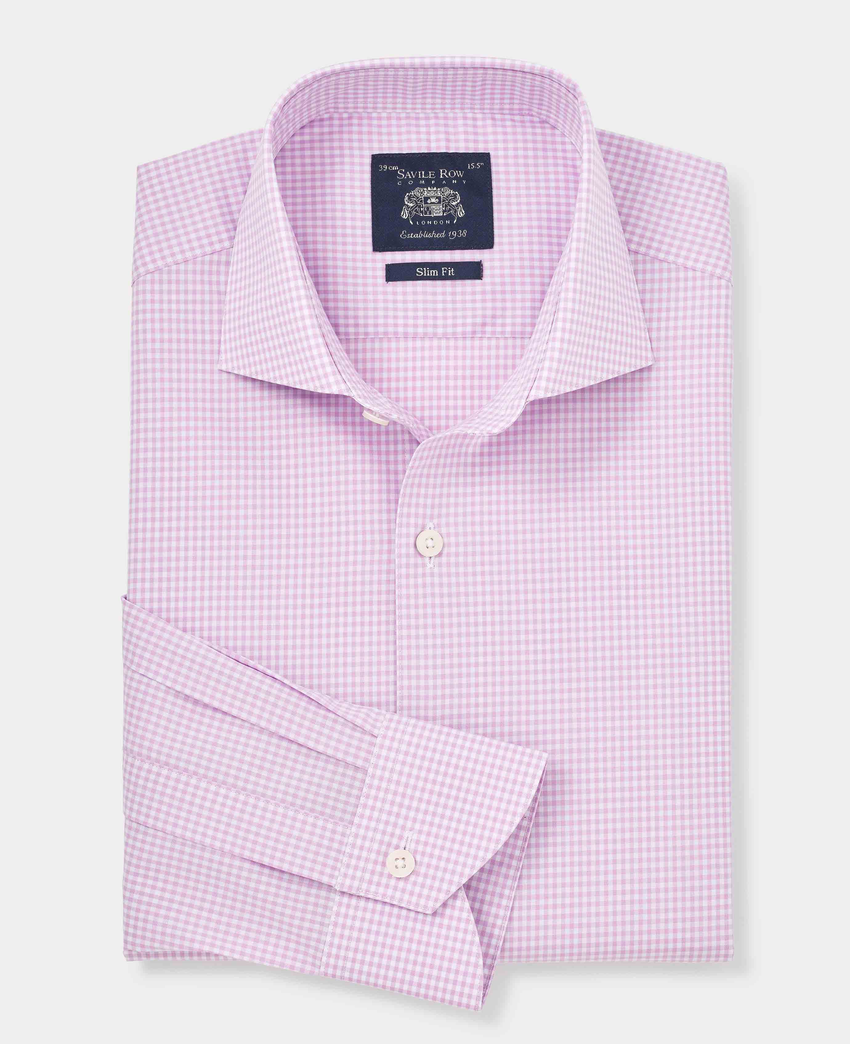 Men s Lilac Slim Fit Gingham Formal Shirt With Single Cuffs Savile Row Company