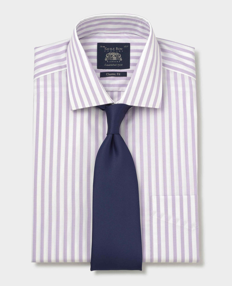 Lilac White Stripe Cotton Poplin Classic Fit Formal Shirt - Single Cuff