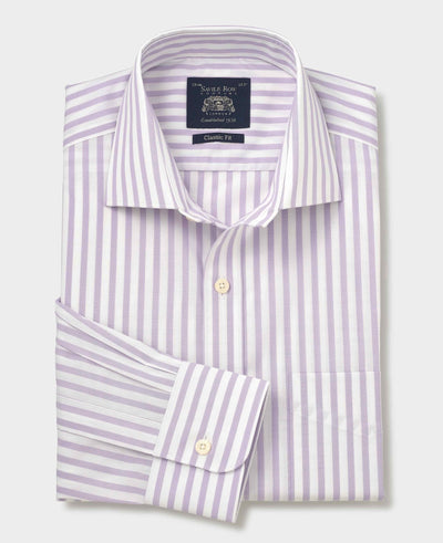 Lilac White Stripe Cotton Poplin Classic Fit Formal Shirt - Single Cuff