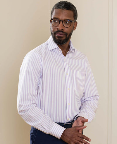 Lilac White Stripe Cotton Poplin Classic Fit Formal Shirt - Single Cuff