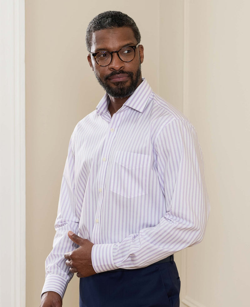 Lilac White Stripe Cotton Poplin Classic Fit Formal Shirt - Single Cuff