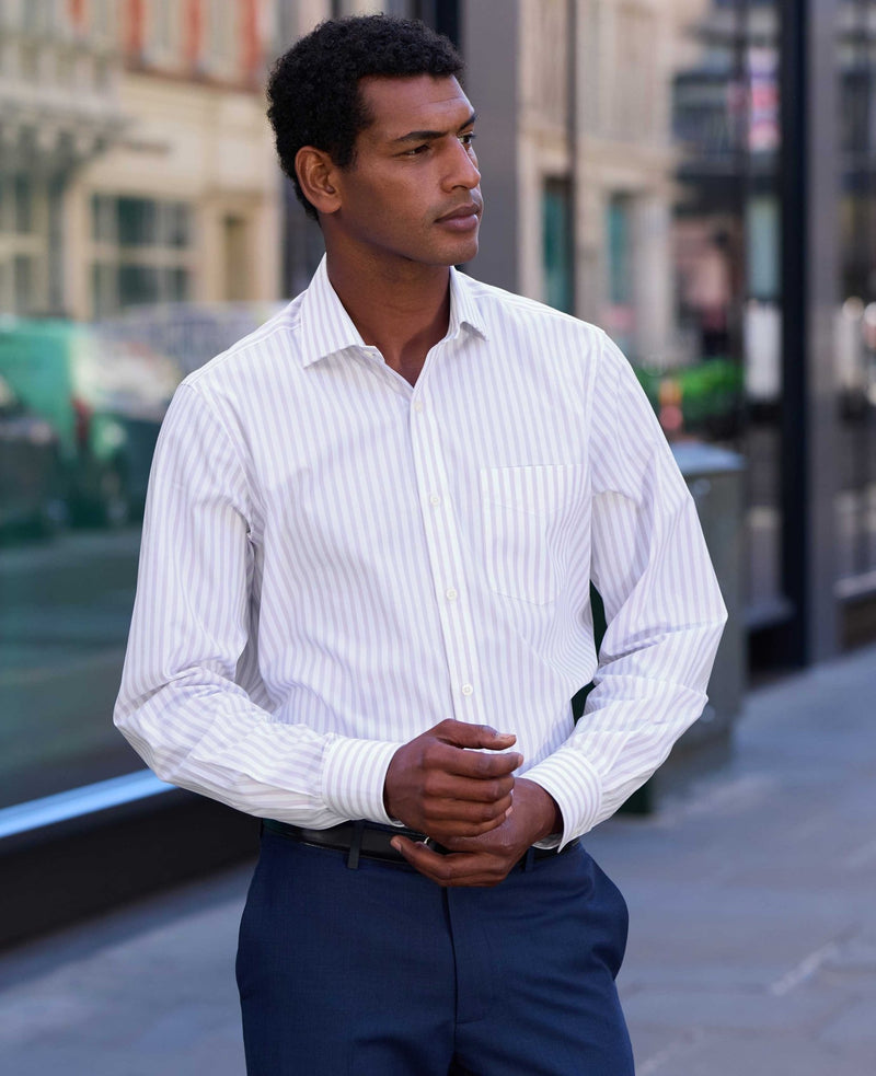 Lilac White Stripe Cotton Poplin Classic Fit Formal Shirt - Single Cuff