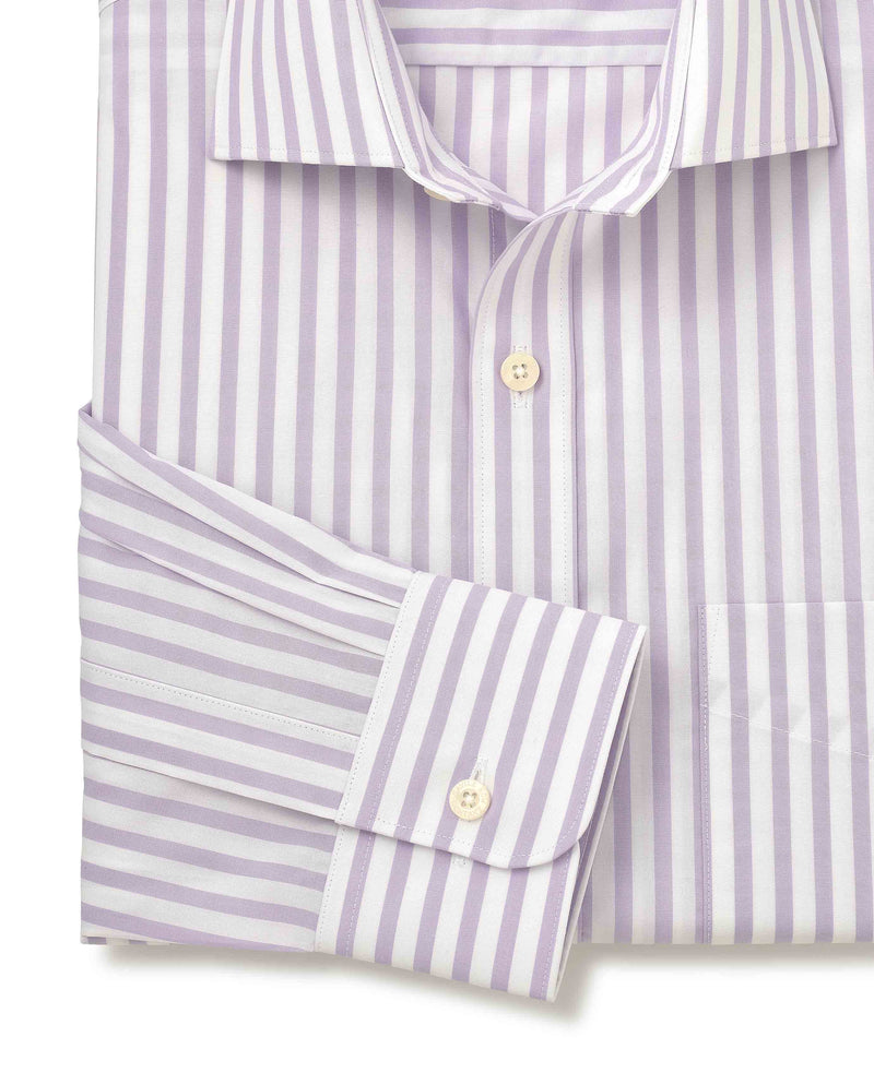 Lilac White Stripe Cotton Poplin Classic Fit Formal Shirt - Single Cuff