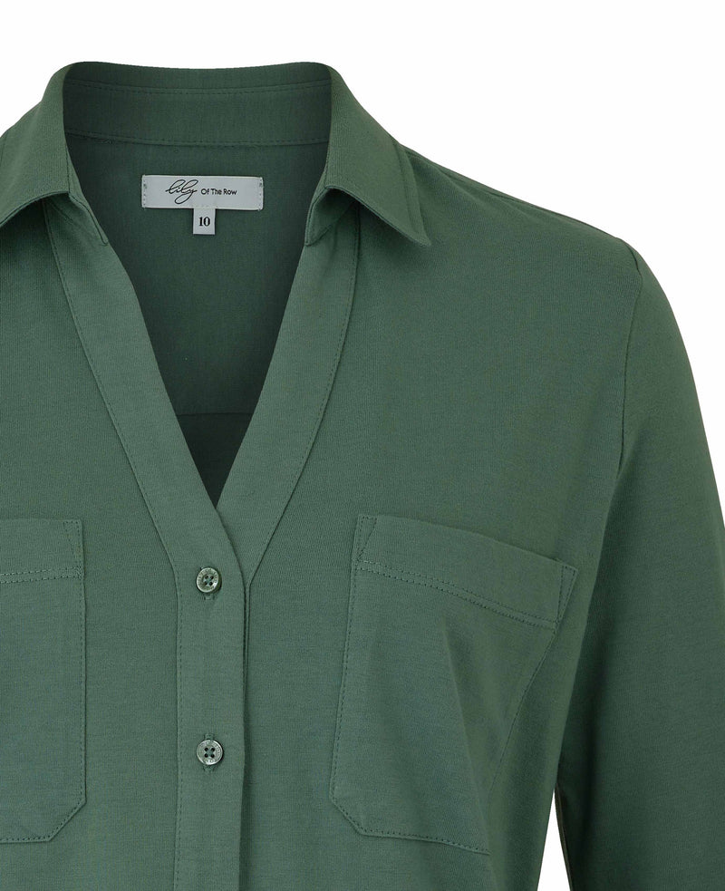 Women's Green Cotton Jersey Semi-Fitted Shirt