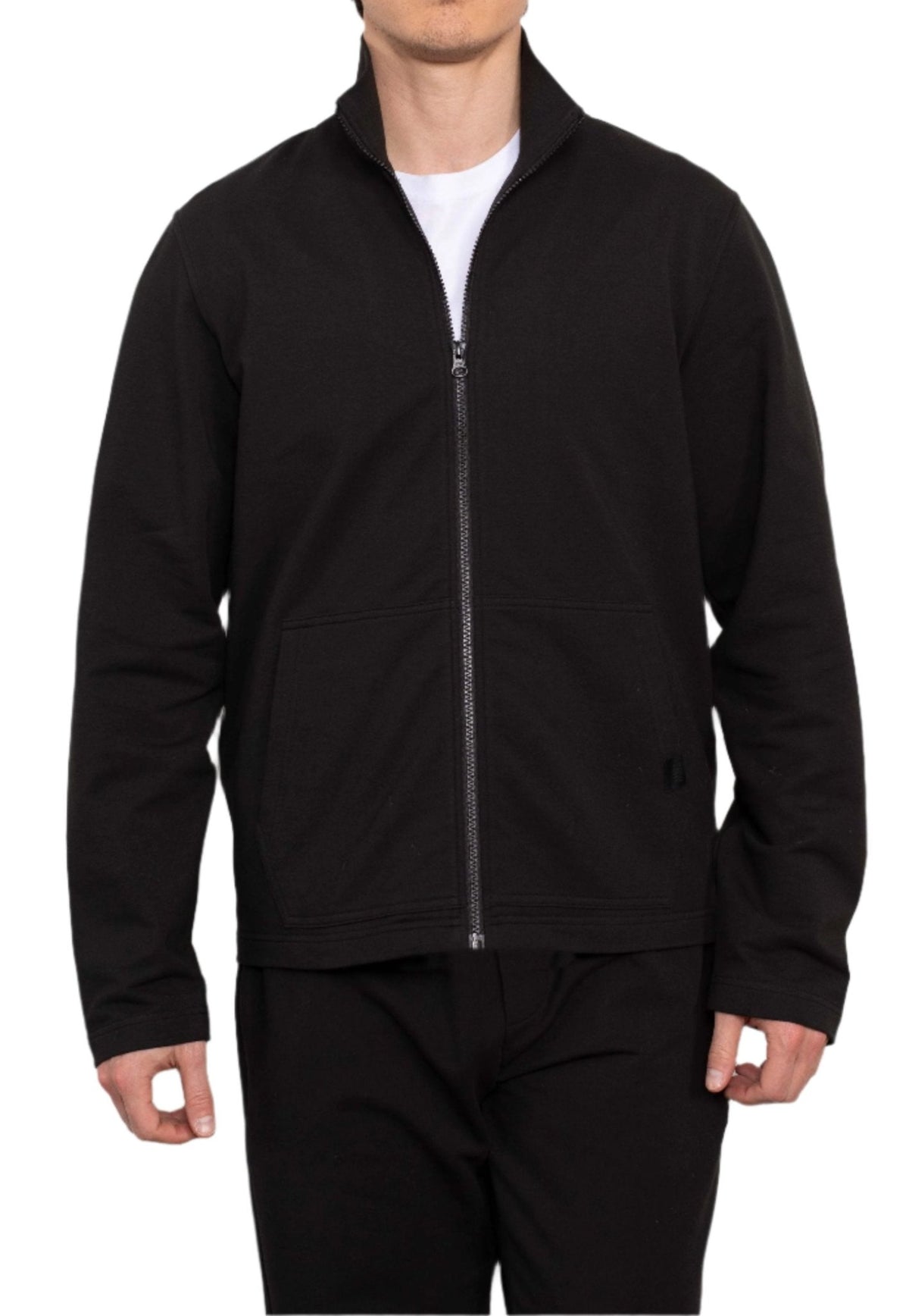 SRW Black Loopback Stretch Cotton Blend Zip-Up Sweatshirt