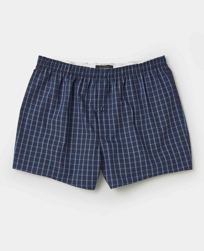 Men's Blue Check Cotton Boxer Shorts