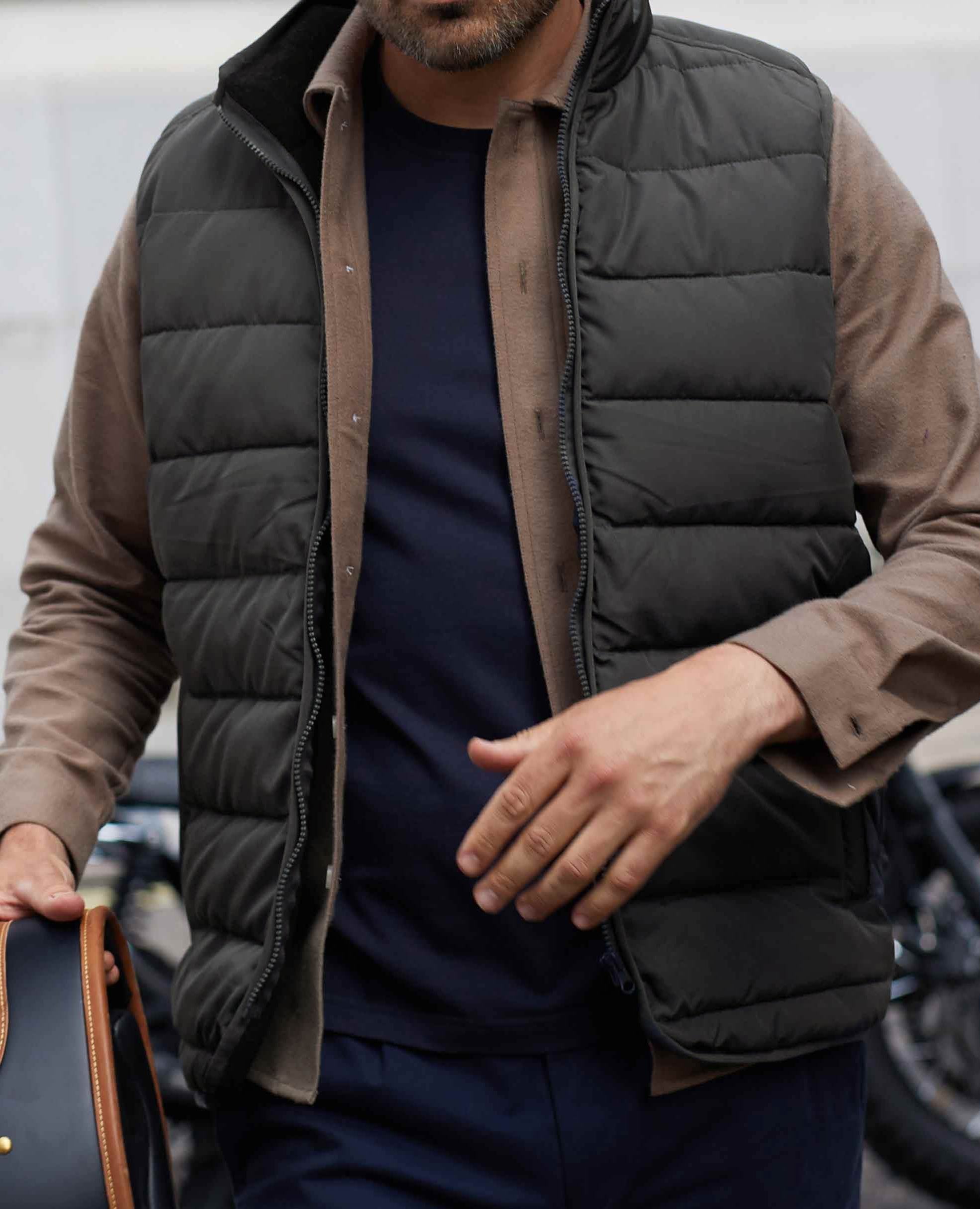 100% Recycled Dark Grey Quilted Gilet, view 4
