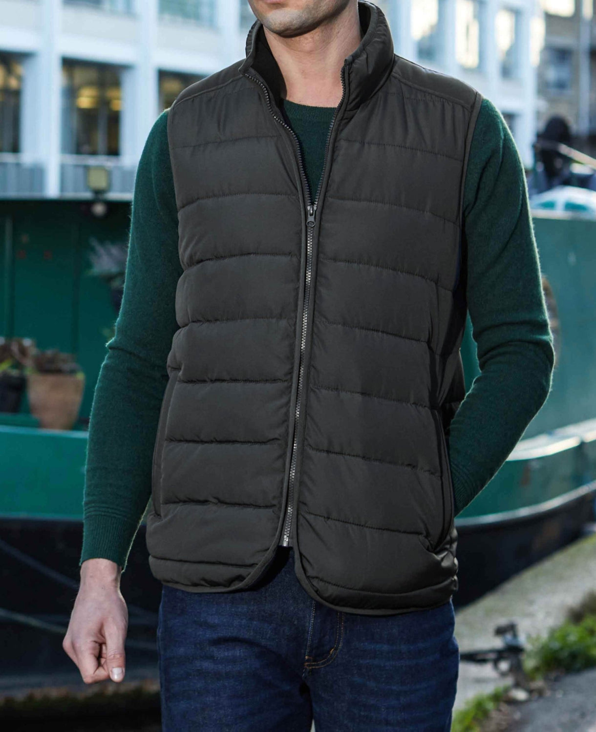 100% Recycled  Dark Grey Quilted Gilet
