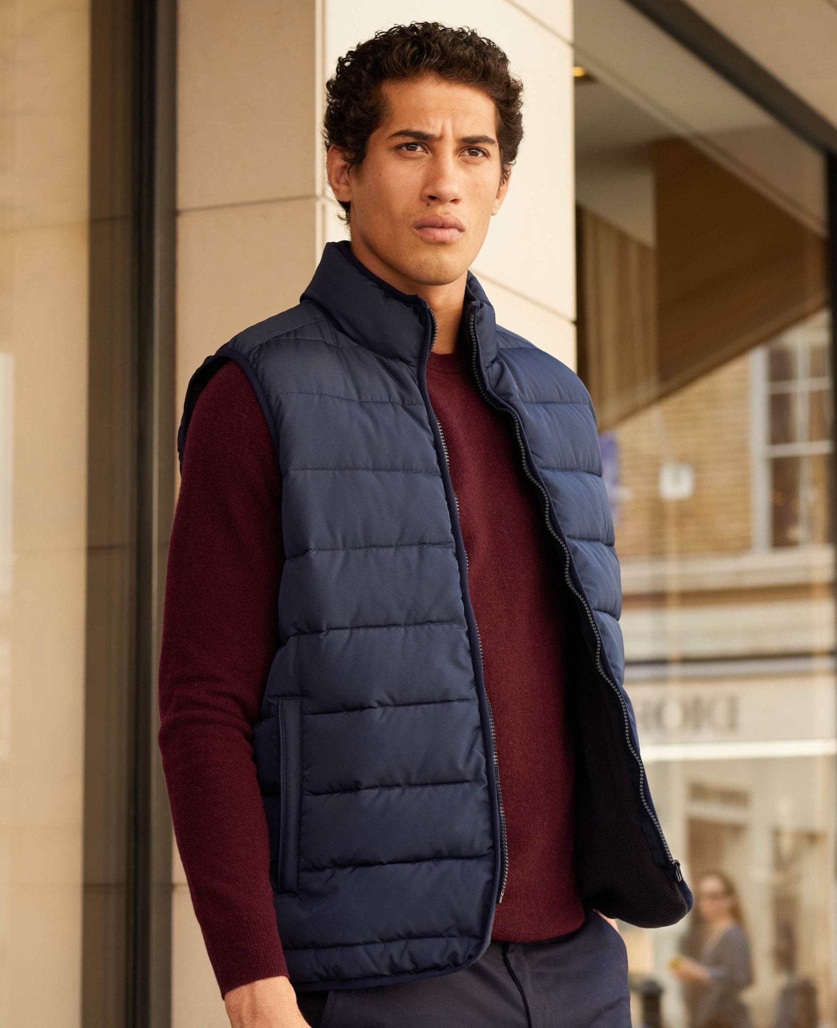 100% Recycled Navy Quilted Gilet, view 1