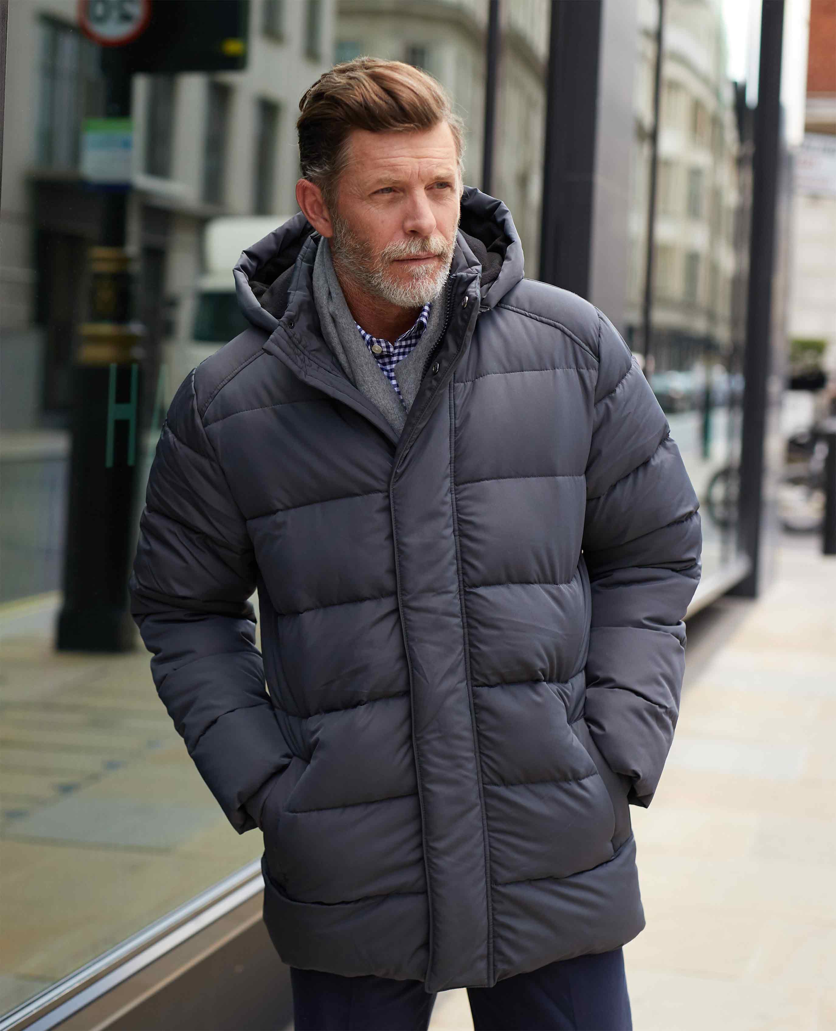 Grey puffer long coat sale