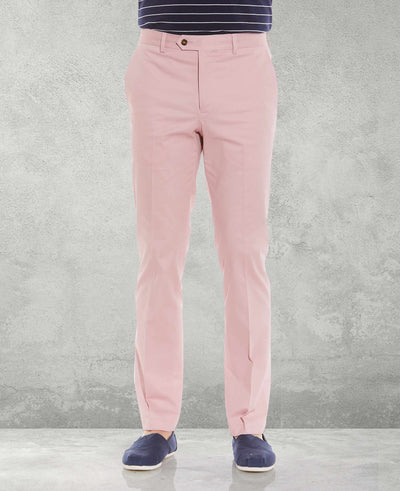 Men's Pink Flat Front Slim Fit Chinos