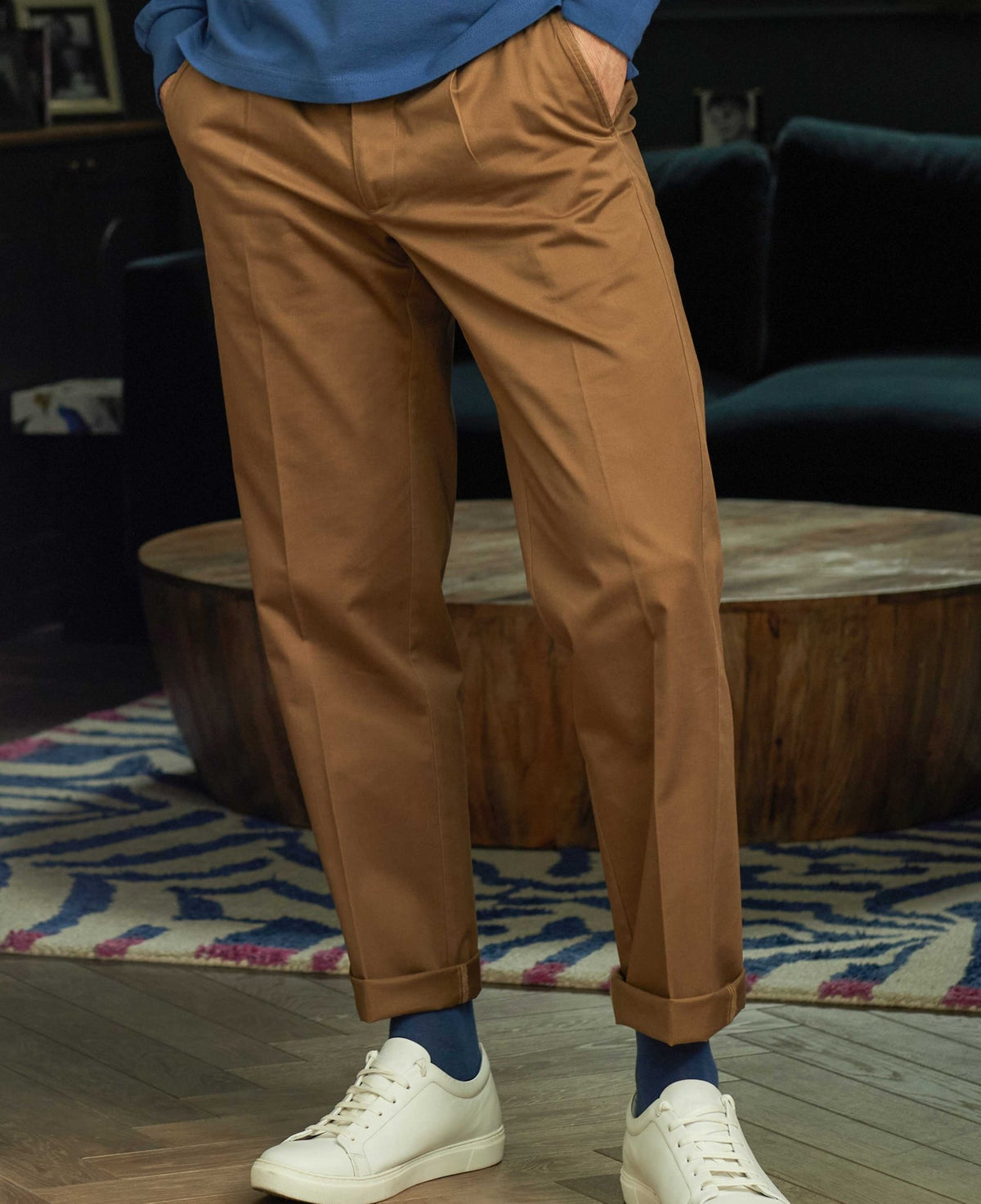 Men's Cappuccino Brown Pleat Front Chinos model shot