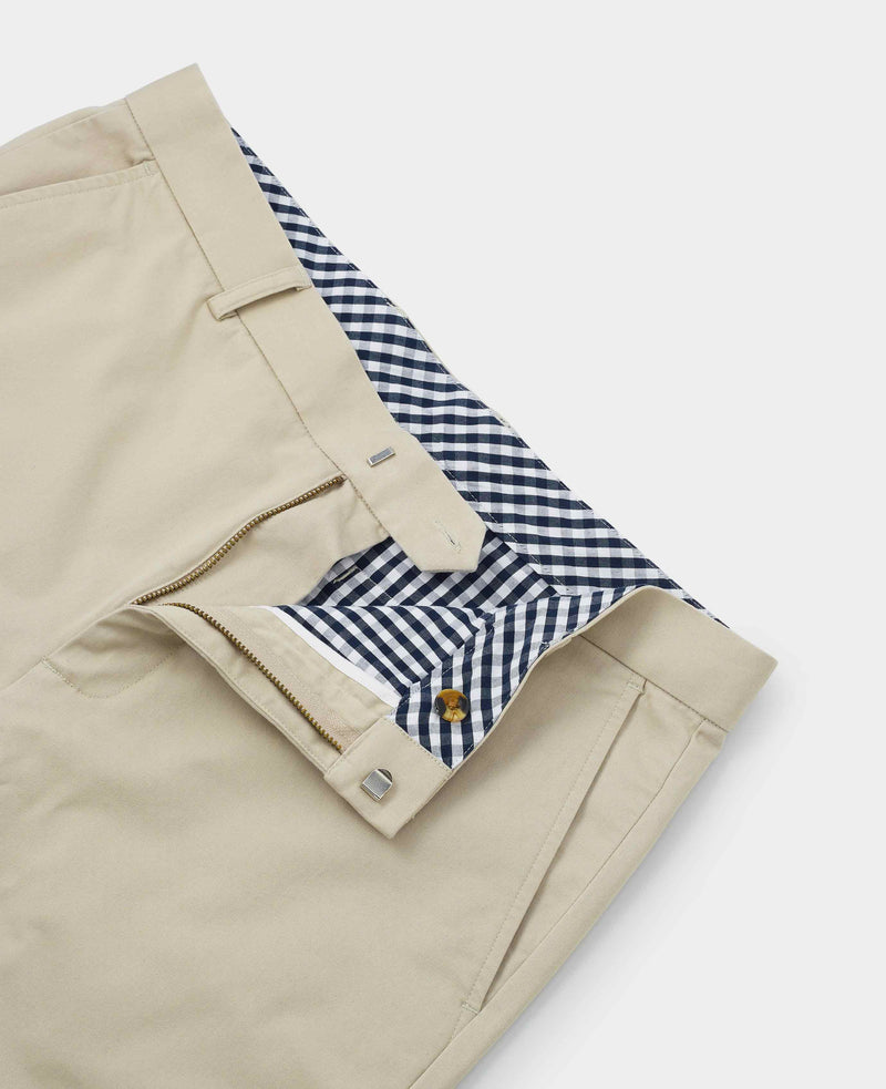 Beige Stretch Cotton Classic Fit Flat Front Chinos