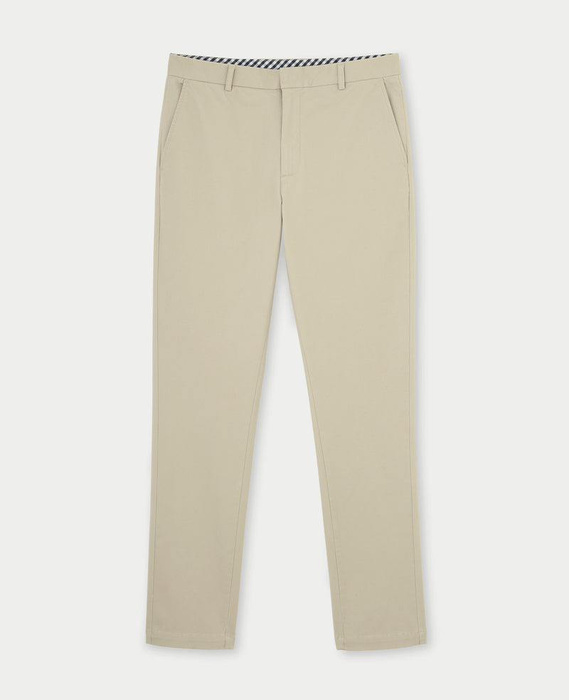 Beige Stretch Cotton Classic Fit Flat Front Chinos