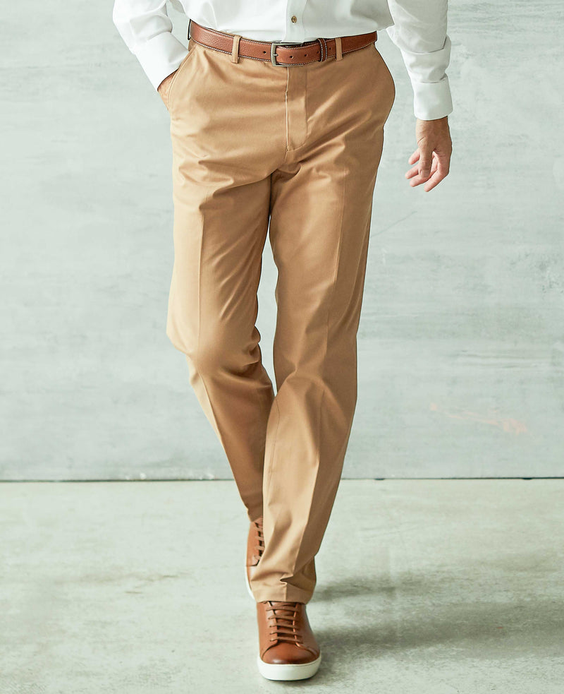 Men's Tan Stretch Cotton Classic Fit Flat Front Chinos