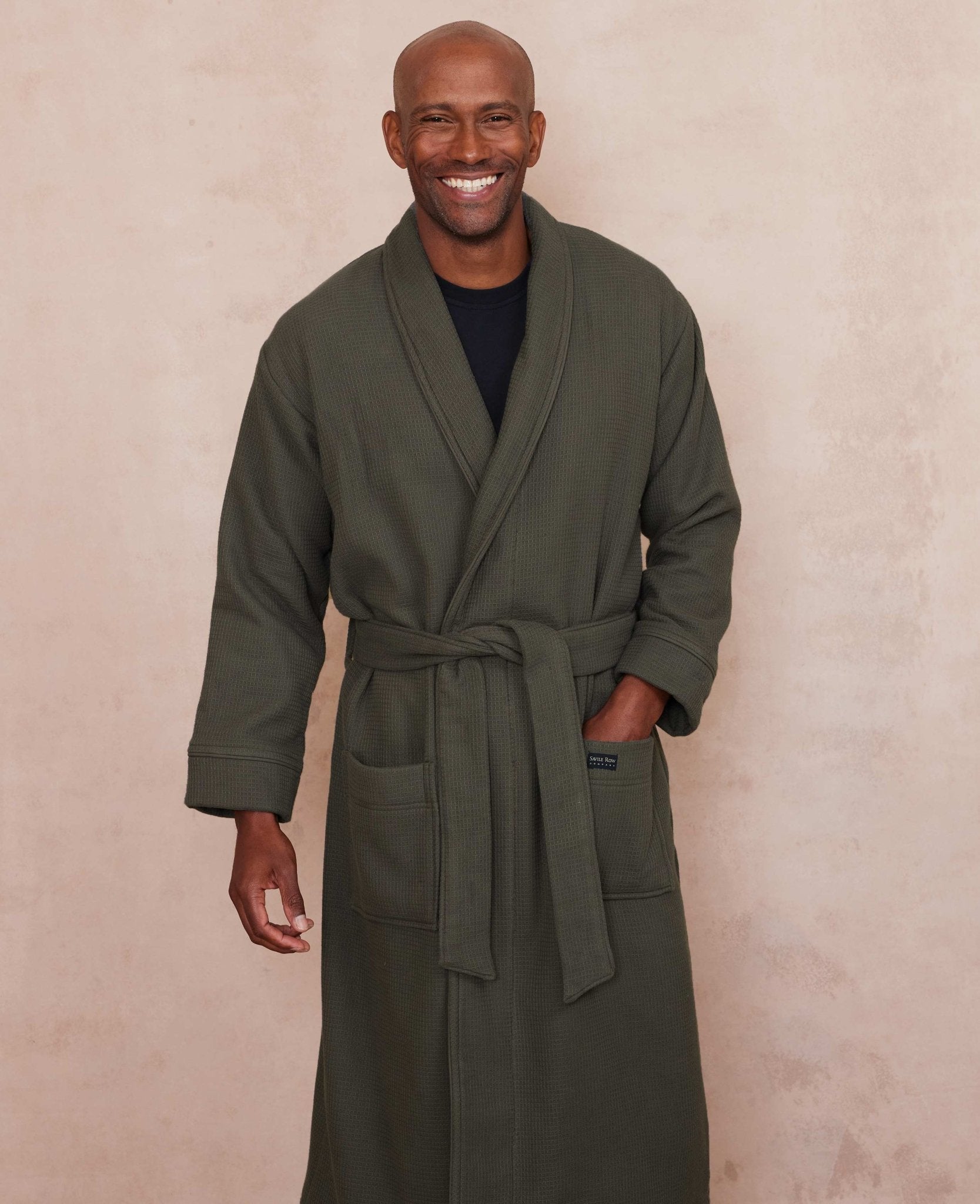 Men's Grey Cotton Waffle Dressing Gown With Fleece Lining Savile
