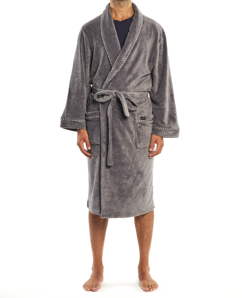 Men's Grey Fleece Rope Edge Dressing Gown