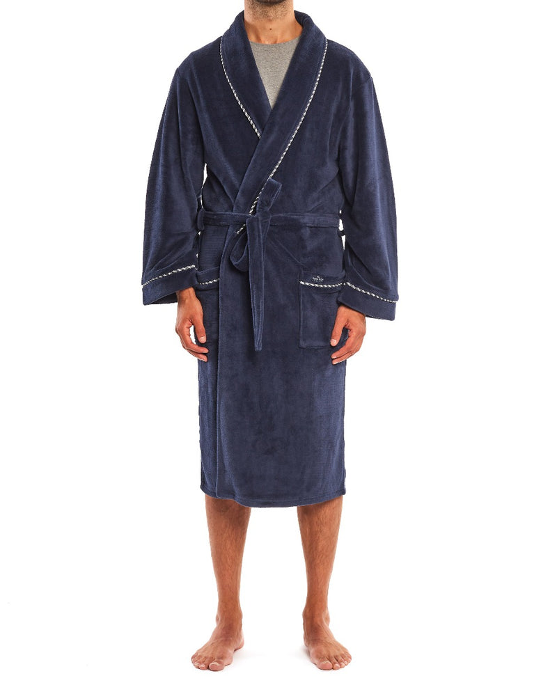 Navy Fleece Rope Edge Dressing Gown