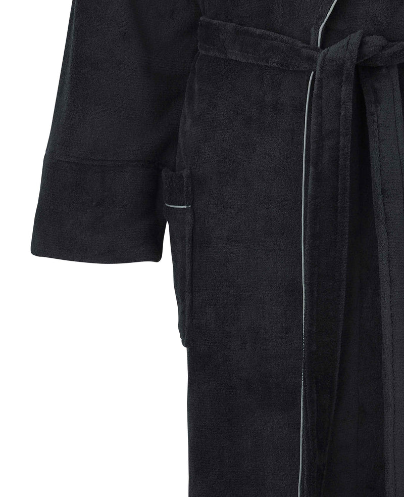 Black Fleece Supersoft Dressing Gown with Grey Piping