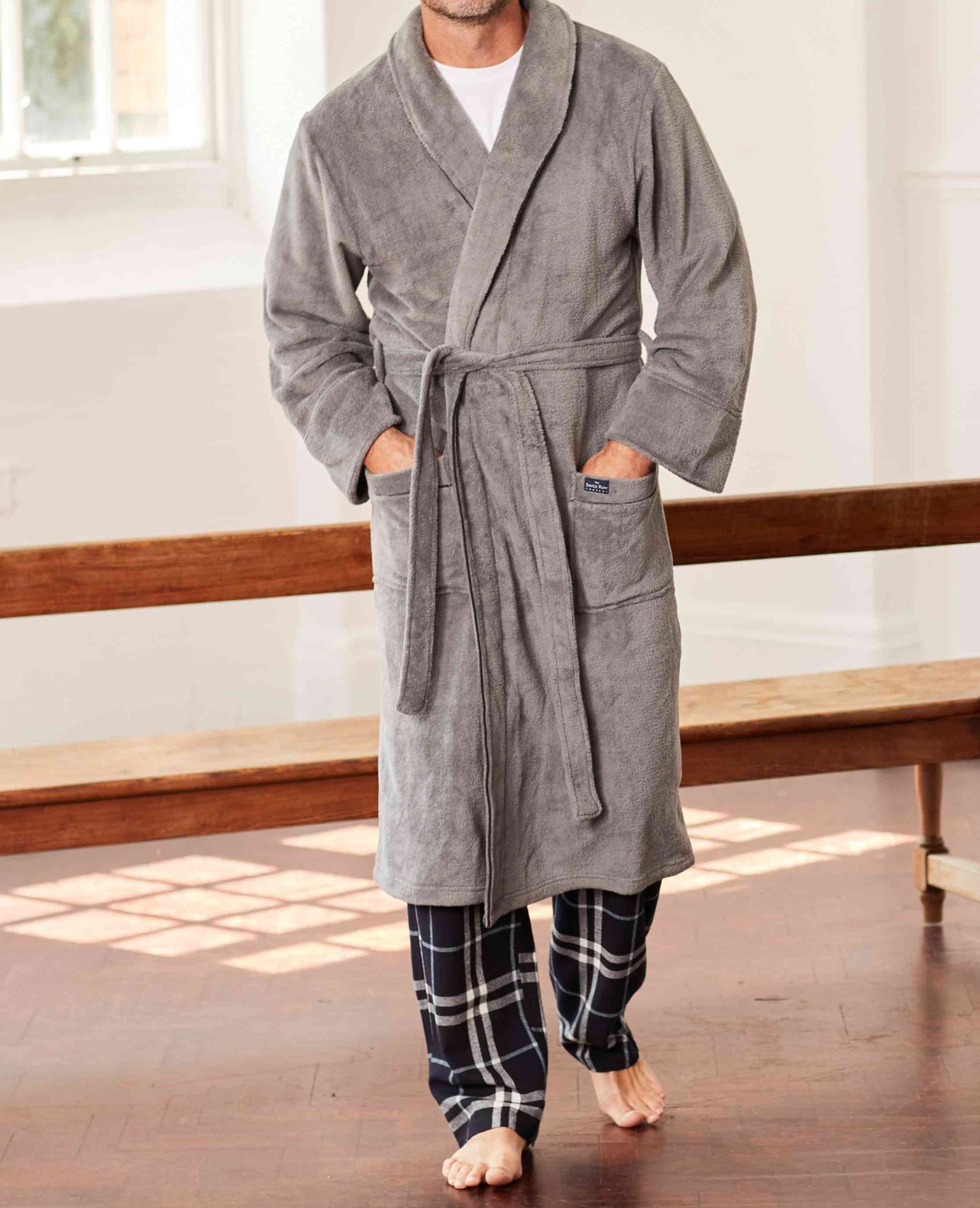 Men s Dark Grey Supersoft Dressing Gown Savile Row Company