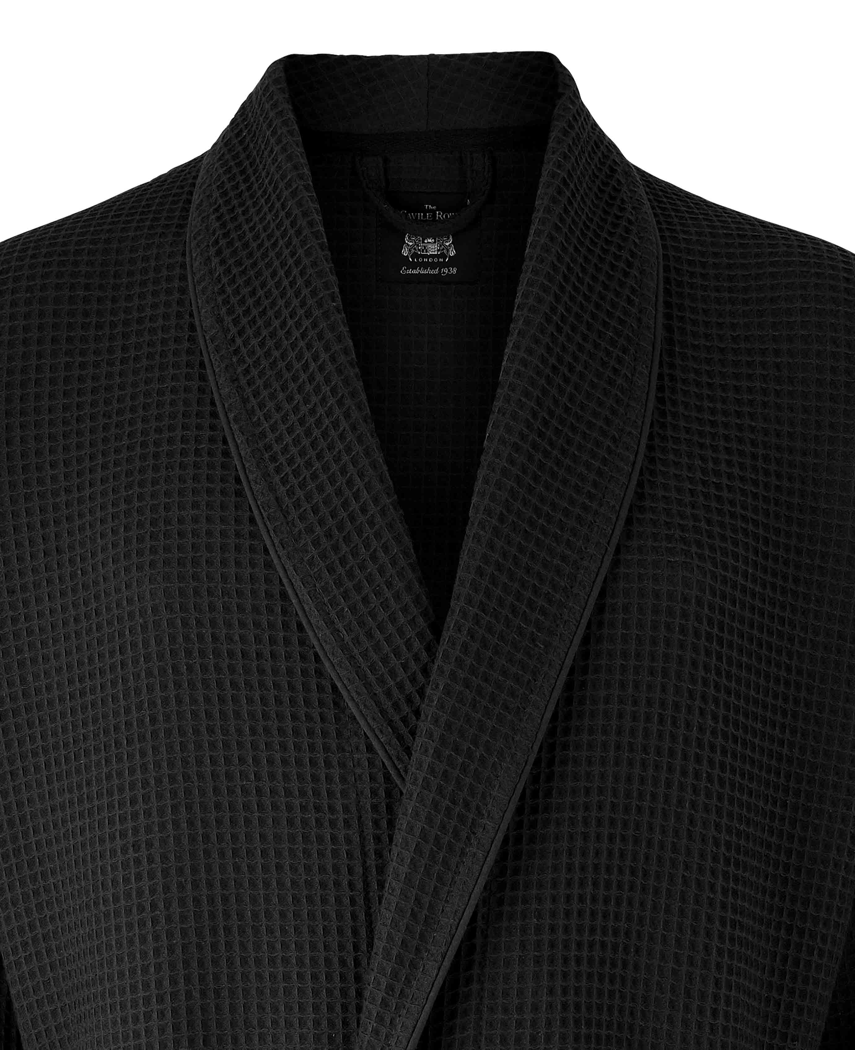 Men s Black Cotton Waffle Dressing Gown Savile Row Company