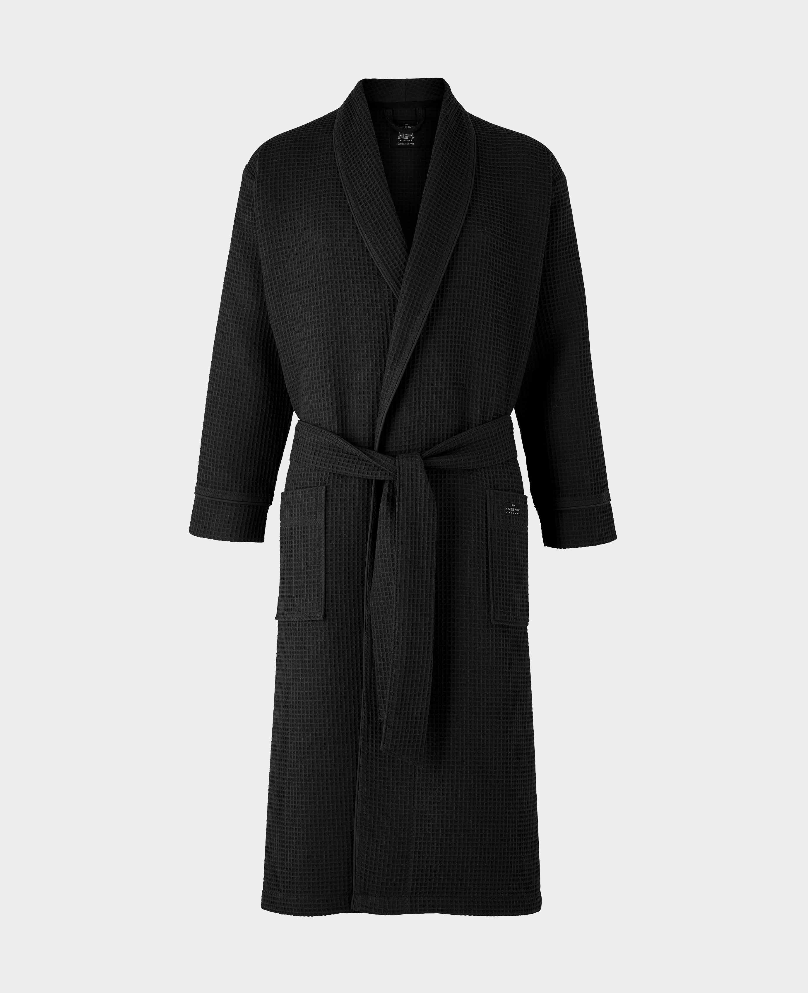 Men s Black Cotton Waffle Dressing Gown Savile Row Company