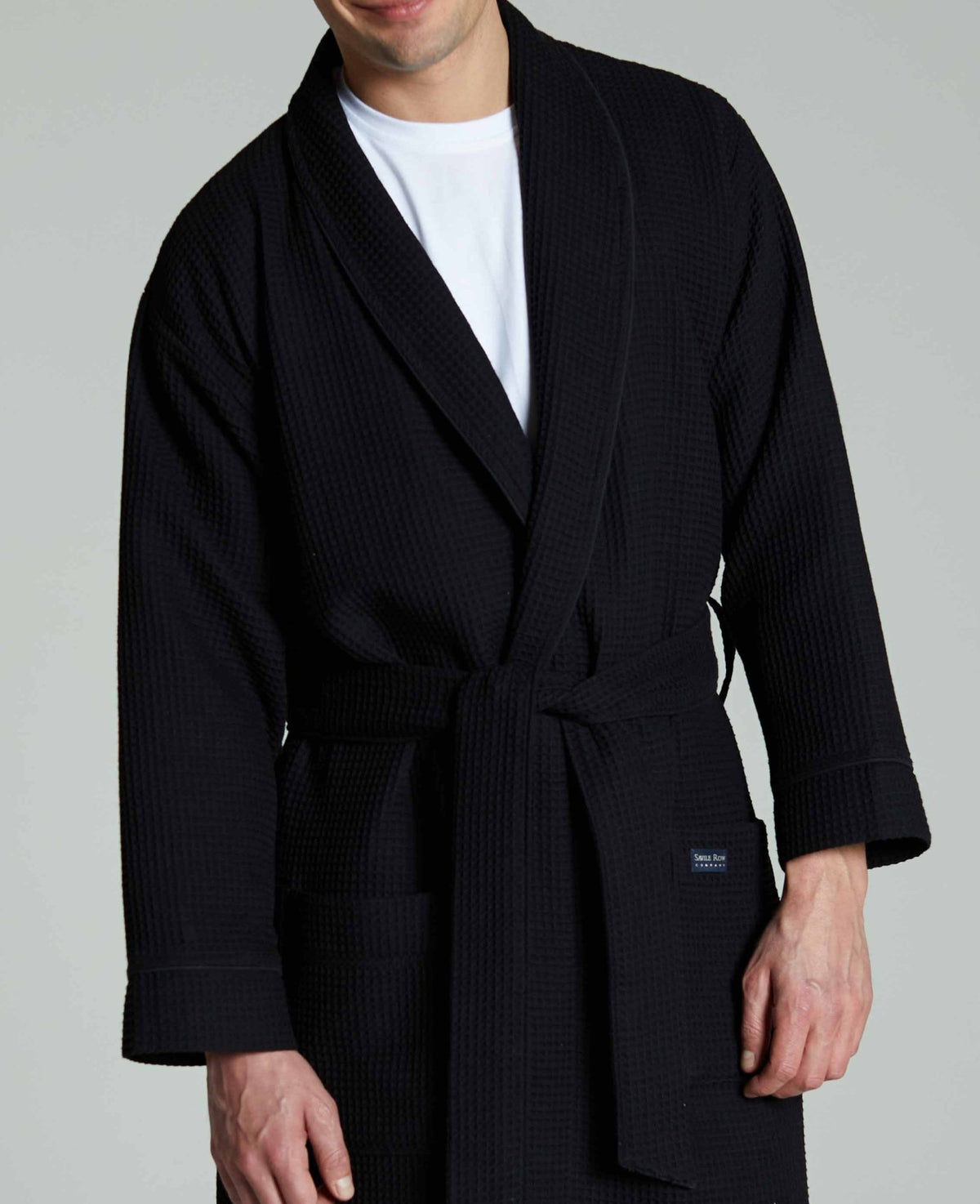 Men's Black Cotton Waffle Dressing Gown