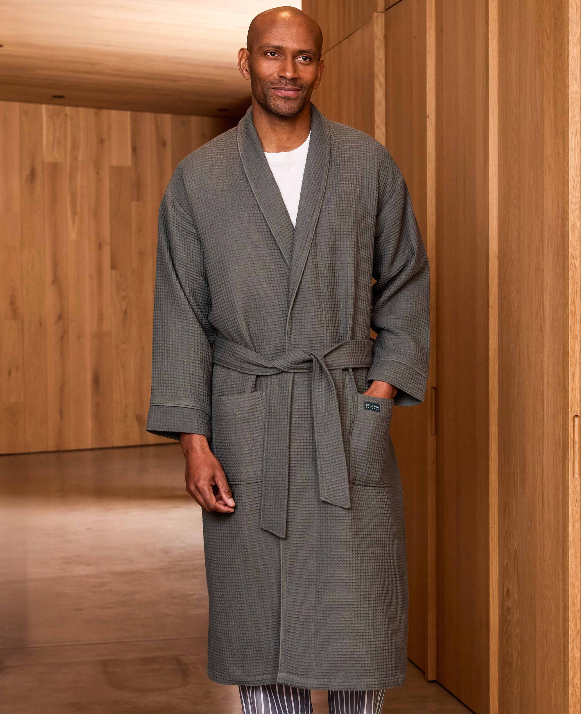Men's Charcoal Cotton Waffle Dressing Gown | Savile Row Company Men's Charcoal Cotton Waffle Dressing Gown | Savile Row Company