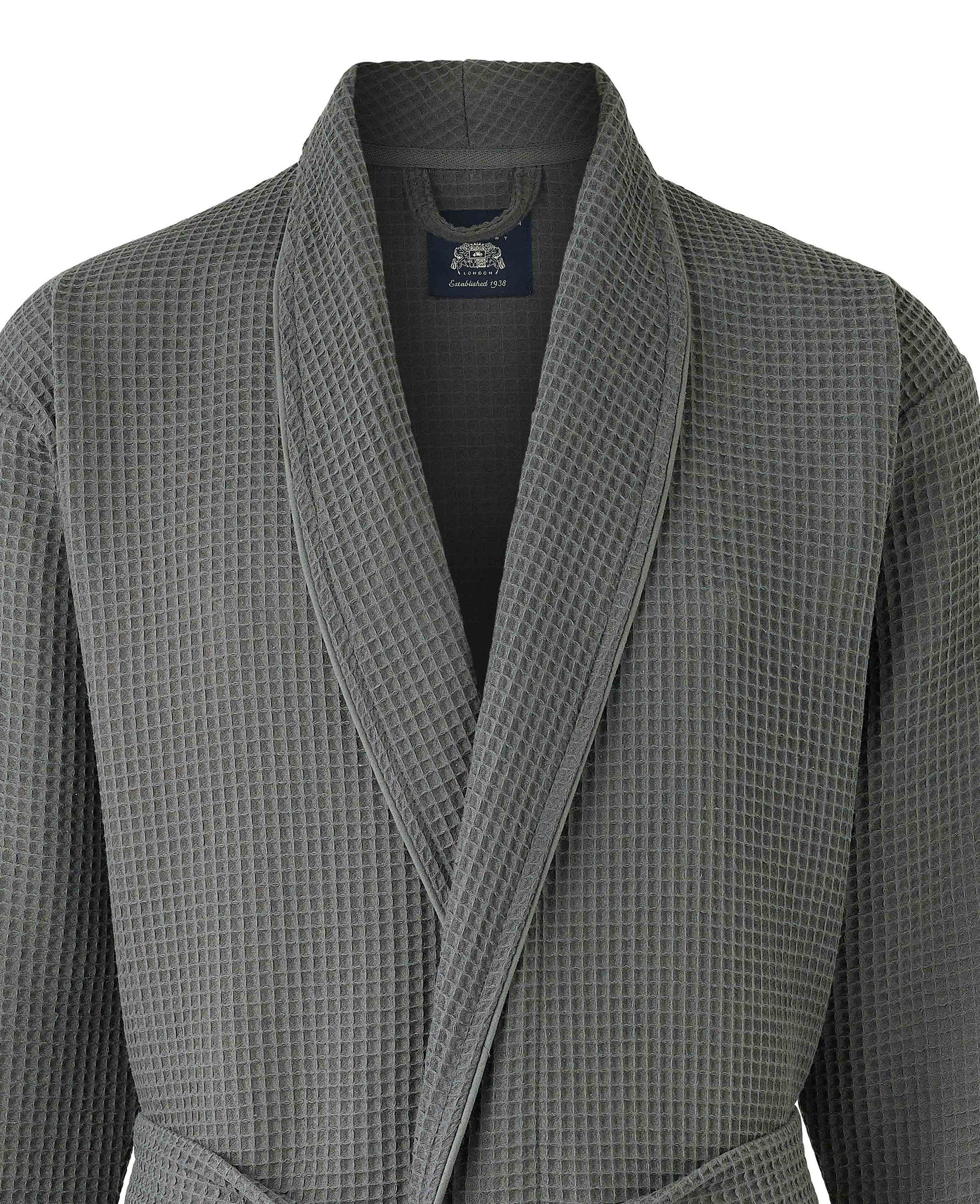 Men's Charcoal Cotton Waffle Dressing Gown | Savile Row Company Men's Charcoal Cotton Waffle Dressing Gown | Savile Row Company
