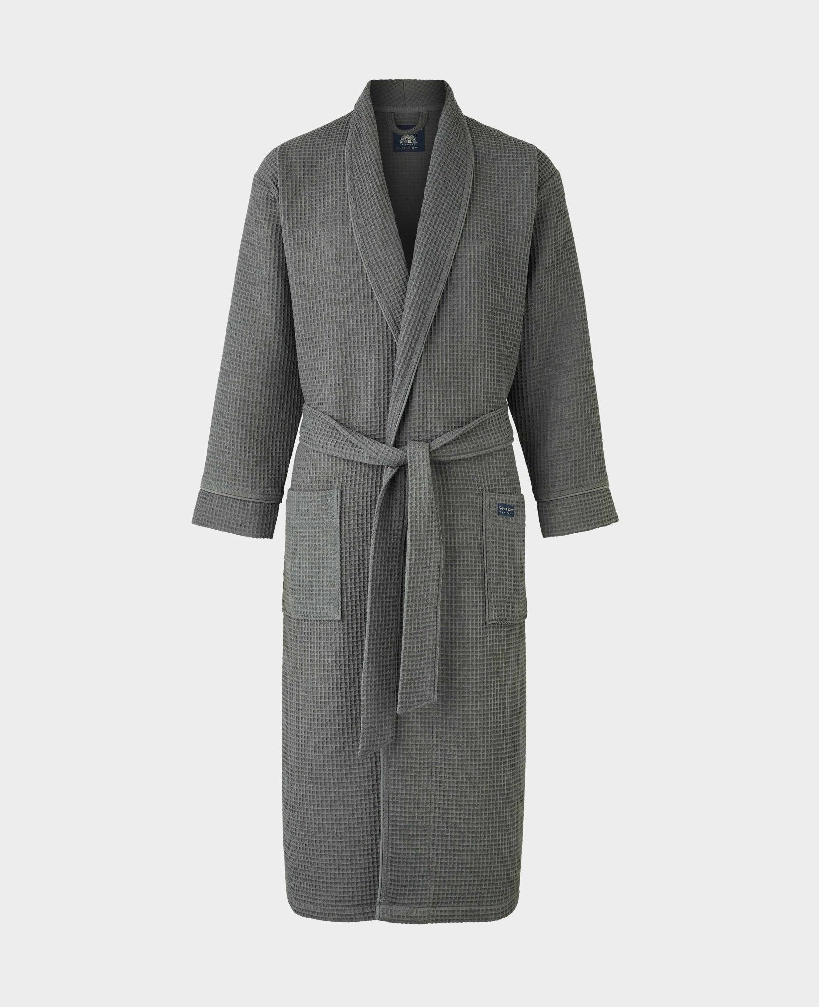Men's Charcoal Cotton Waffle Dressing Gown | Savile Row Company Men's Charcoal Cotton Waffle Dressing Gown | Savile Row Company